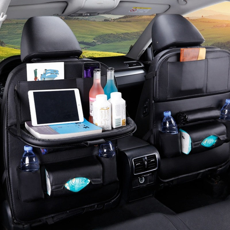 PU LEATHER CAR BACK SEAT ORGANIZER WITH DINNING TRAY