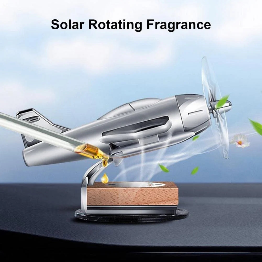 3D Airplane Aircraft Shaped Solar Powered Rotating Fan Car Air Freshener Car Dashboard Accessory