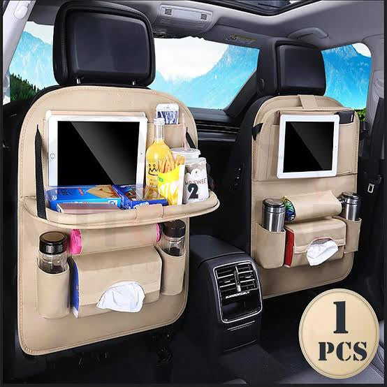 PU LEATHER CAR BACK SEAT ORGANIZER WITH DINNING TRAY